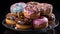 Multi colored donut stack, a sweet temptation generated by AI