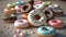 Multi -colored donuts, confectionery sweets, generative ai