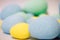 Multi-colored eggs made of polystyrene, Easter decor for studios made of polystyrene foam on a white background