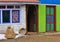 Multi colored facade of a house in Kyanjing Gompa, Langtang National Park, Nepal.