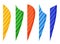 Multi colored feathers for arrows. Archery sport equipment. Summer games