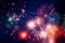 Multi colored fireworks salute new year 2024 magic night bright light effects show illuminated holiday celebrate