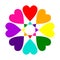 Multi-colored flower from LGBT hearts. Logo concept suitable for Valentine`s Day love or LGBT parties, .