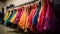 Multi colored garments hanging in modern clothing store generated by AI