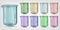 Multi-colored glass chemical beaker with measured divisions.