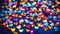 Multi-colored glass hearts, a garland of hearts on a navy background. Festive background for Valentine\\\'s Day, bokeh