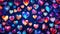 Multi-colored glass hearts, a garland of hearts on a navy background. Festive background for Valentine\\\'s Day, bokeh