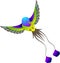 Multi-colored hummingbird with long tail in flight