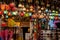 Multi-colored lamps in the eastern bazaar. Shop of oriental souvenirs.