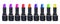 Multi-colored lipsticks in black caps, watercolor, line of lipsticks, fashion, isolate