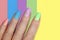 Multi-colored pastel manicure.