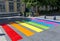 Multi-colored pedestrian crossings in the center of Bordeaux