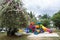 Multi-colored playground outdoors summer