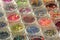 Multi colored Sequins for the design of nails in a Jar. Glitter in jars. Foil for nail service. Photo set. Sparkling beauty