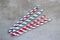 Multi colored striped drinking straws