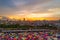 Multi-colored tents of train night market in Bangkok