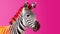 Multi-colored zebra on a pink background