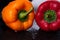 Multi-colour pair of sweet peppers.