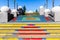 Multi coloured bright staircase with multi level steps leading to Cape Town hospital