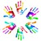 Multi coloured handprints.