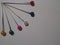 Multi coloured headed sewing pins