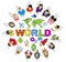 Multi-Ethnic Children with Text World and Related Symbols
