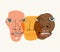 Multi-ethnic faces. Different ethnicity men - Caucasian, African, Asian.  Different eyes - heterochromia. Vector