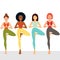 Multi ethnic female friends exercising yoga