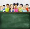 Multi-Ethnic Group of Children Empty Blackboard Concept