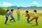 Multi Ethnic Group of Kids Playing Soccer Illustration