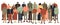 Multi ethnic people group. Multiracial student crowd, multinational young people standing together vector illustration