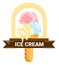 Multi-flavored ice cream cones with banner. Cartoon dessert with vanilla, strawberry, blueberry taste. Ice-cream shop