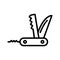 Multi knife flat line icon. Multifunction knife, pocket knife, Swiss knife, multipurpose penknife vector illustrations. Outline