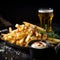 Multi-layered French Fries With Sauce And Belgian Dubbel Beer