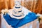 Multi level white wedding cake on silver base and