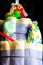 Multi levelled Colourful Diaper Cake.