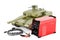 Multi-process welder machine with battle tank, repair concept. 3D rendering