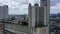 Multi-storey multi-entrance residential buildings of different levels. View from a height to a multistorey building in