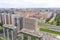 Multi-storey multi-entrance residential buildings of different levels. View from a height to a multistorey building in the city