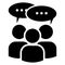 Multi User Icon with Speech Bubble. A Group of Stick Figure People Man Talking Chatting Discussing Meeting. Black and white