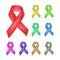 Multicolor awareness ribbon set, AIDS ribbon symbol.