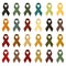 Multicolor awareness ribbon set on white background. Vector illustration