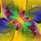 Multicolor beautiful fractal flower on yellow background. Computer generated graphics.