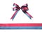 Multicolor blue-red fabric ribbon and bow isolated on a white background