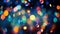 Multicolor bokeh, raining light, blurry lights, blurry background, rainbow confettis on a black background, colorful, night lights