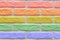 Multicolor brick wall with white seams, decorative facing surface texture, background