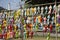 Multicolor colorful paper lamp traditional lanna style Yee peng or lighting lantern tung and flag hanging at outdoor for thai