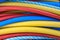 Multicolor electric industrial wires closeup, outdoors