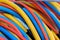 Multicolor electric industrial wires closeup, outdoors