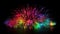 Multicolor fireworks explosion in night black sky.